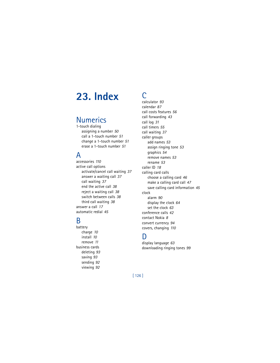 Index, Numerics | Nokia 8290 User Manual | Page 135 / 141