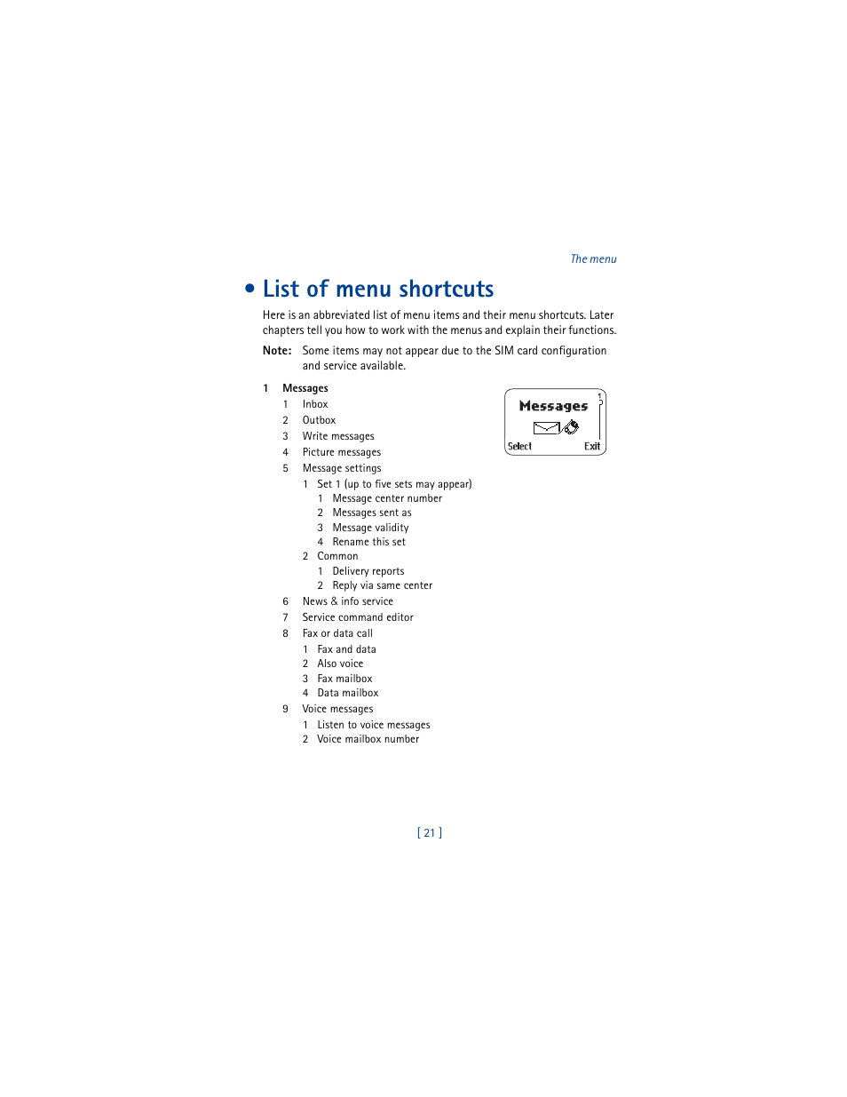 List of menu shortcuts | Nokia 8290 User Manual | Page 30 / 141