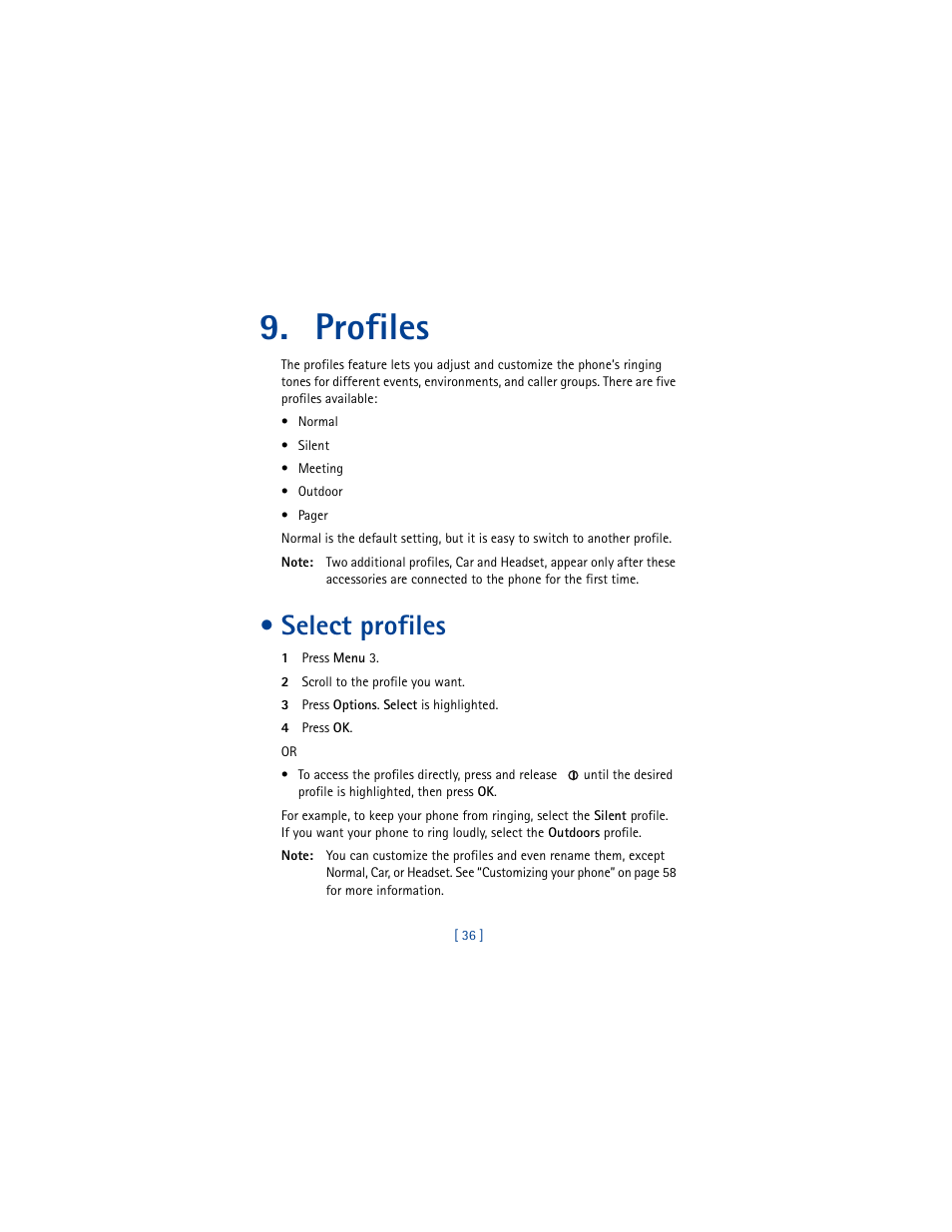 Profiles, Select profiles | Nokia 8290 User Manual | Page 45 / 141