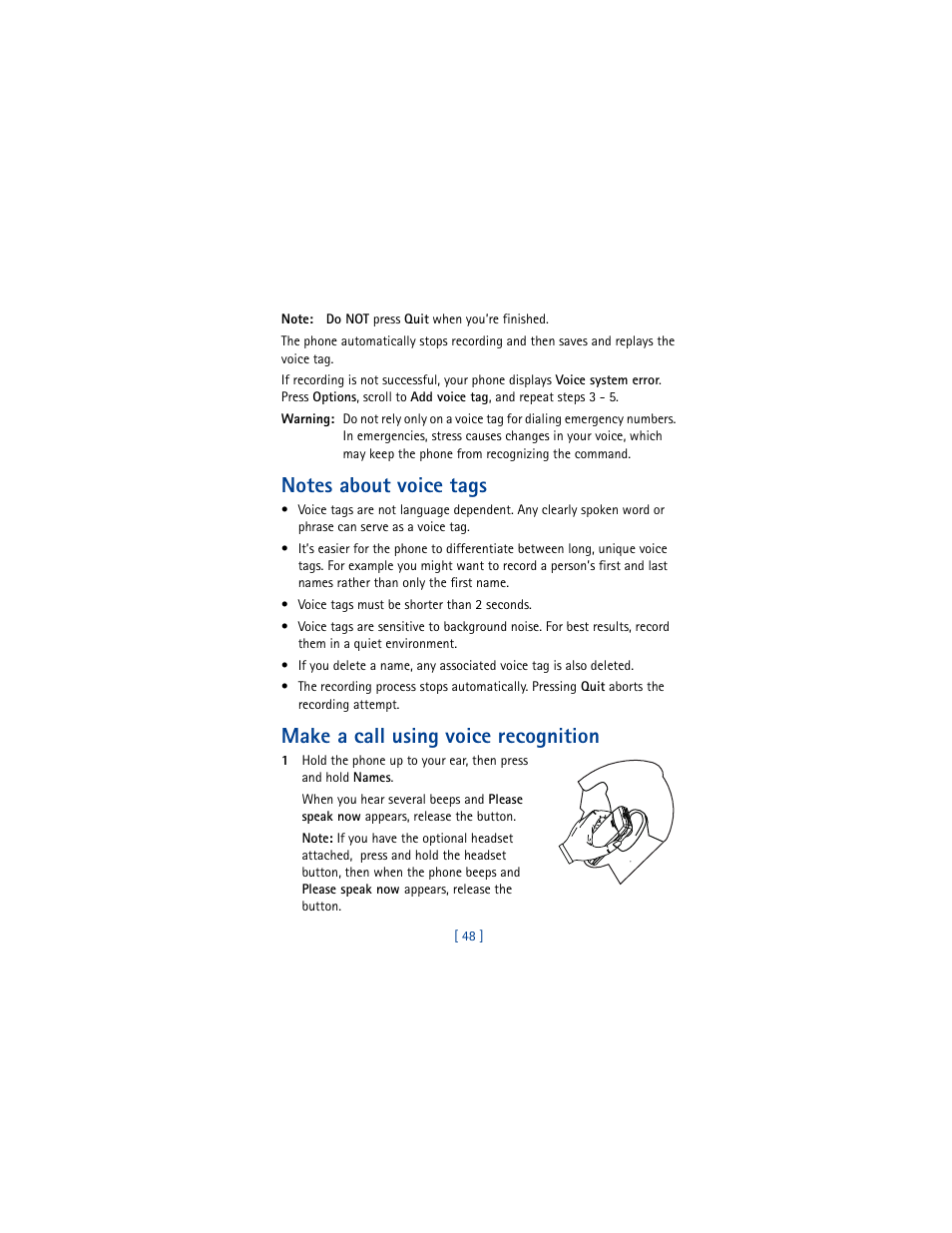 Notes about voice tags, Make a call using voice recognition | Nokia 8290 User Manual | Page 57 / 141