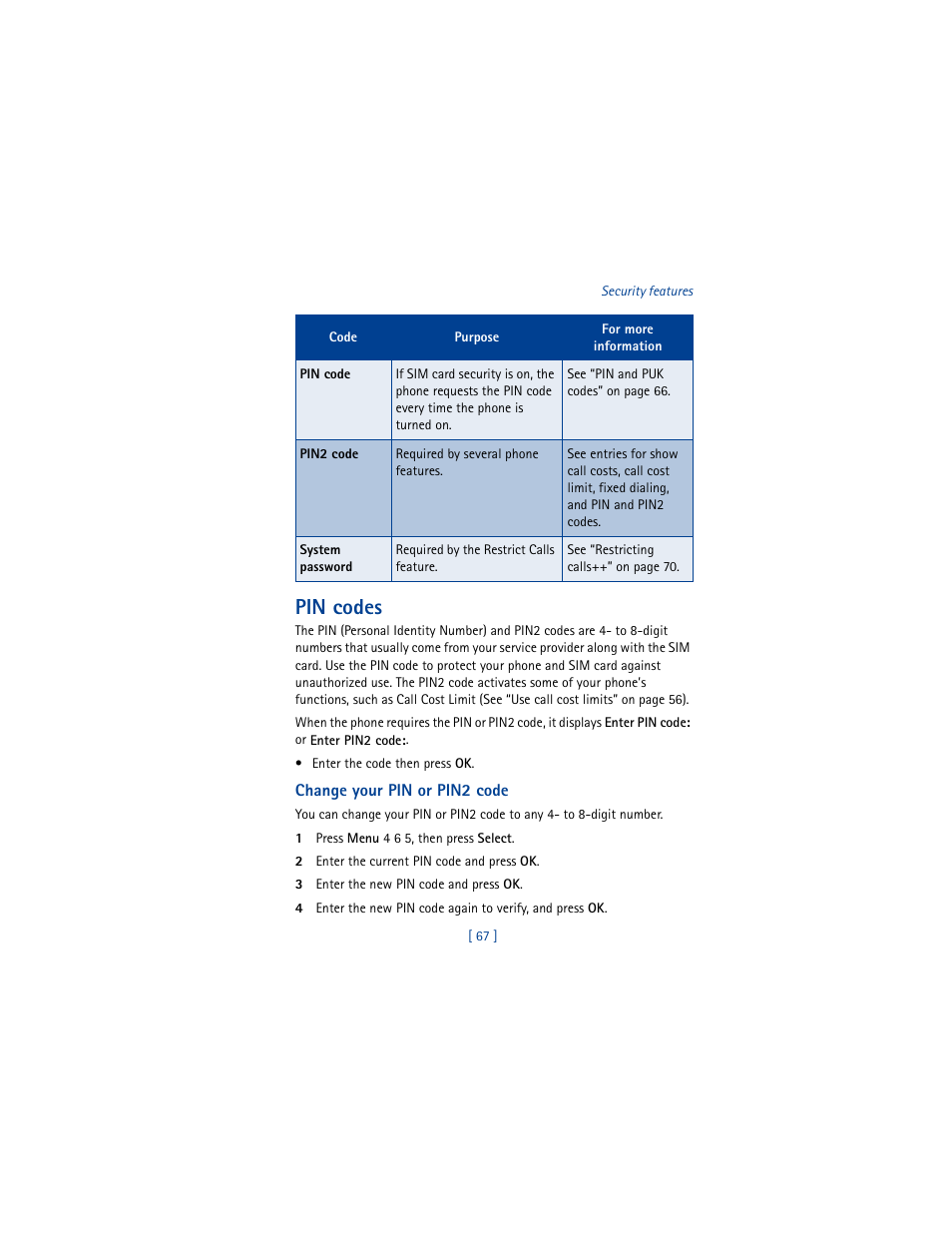 Pin codes | Nokia 8290 User Manual | Page 76 / 141