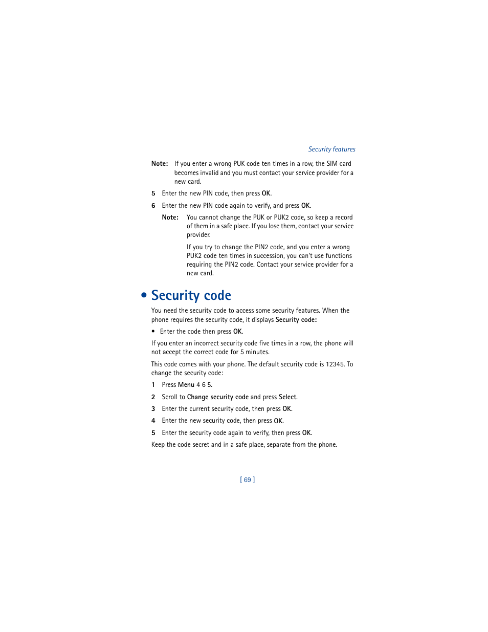 Security code | Nokia 8290 User Manual | Page 78 / 141