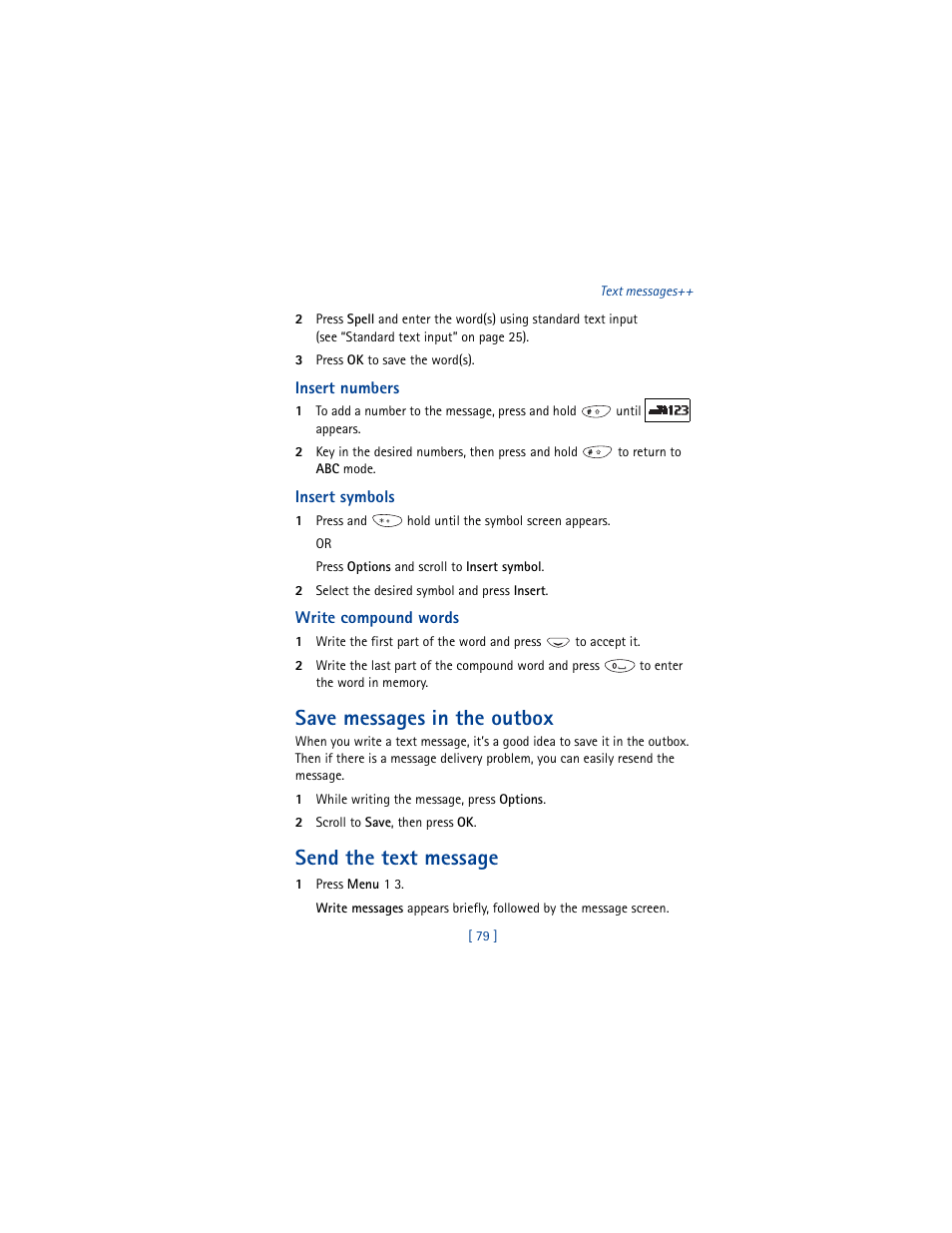 Save messages in the outbox, Send the text message | Nokia 8290 User Manual | Page 88 / 141