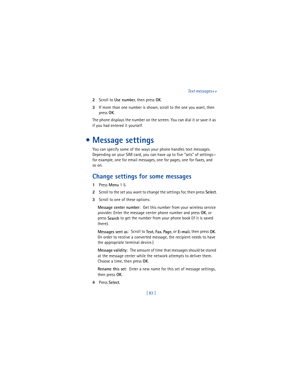 Message settings, Change settings for some messages | Nokia 8290 User Manual | Page 92 / 141