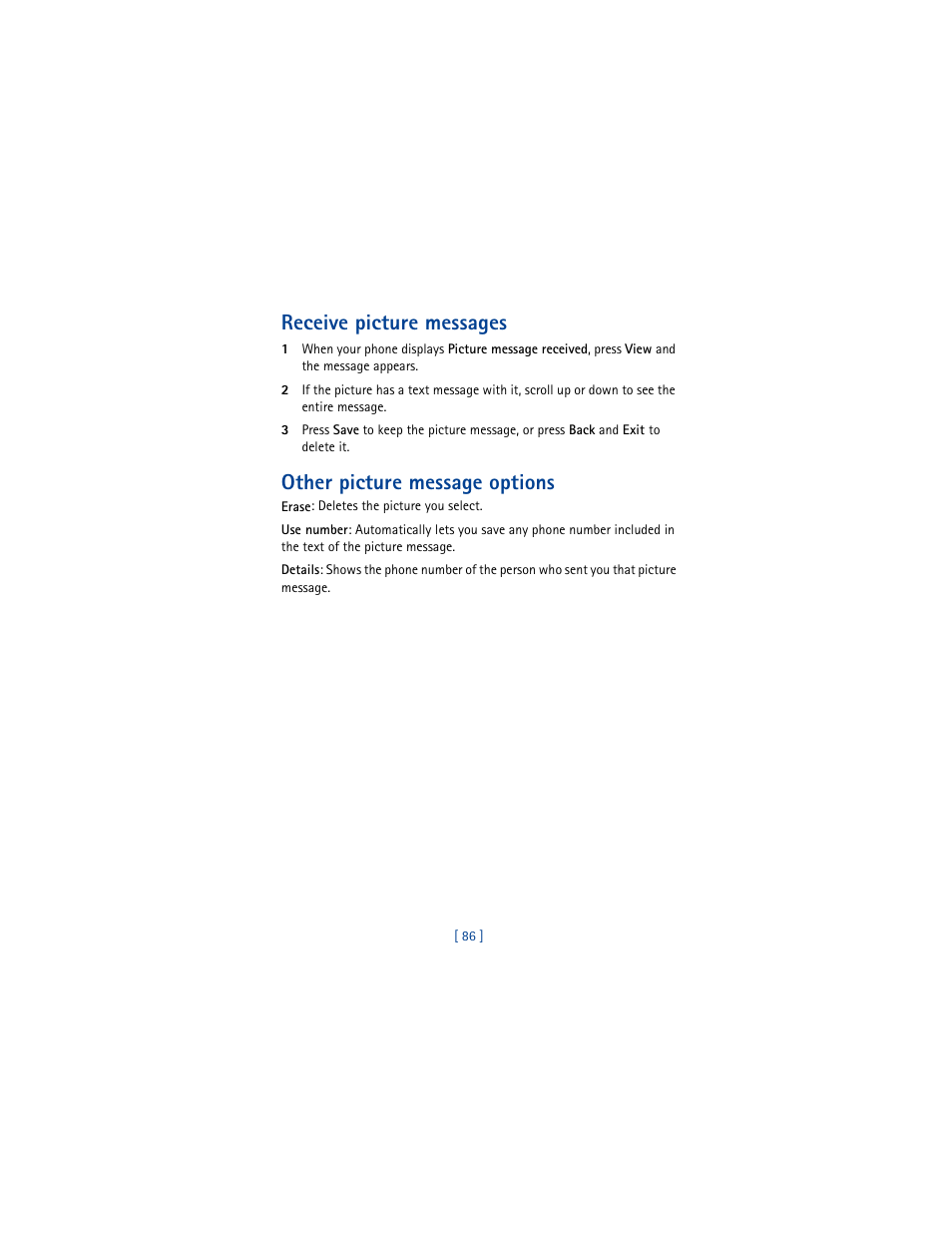 Receive picture messages, Other picture message options | Nokia 8290 User Manual | Page 95 / 141