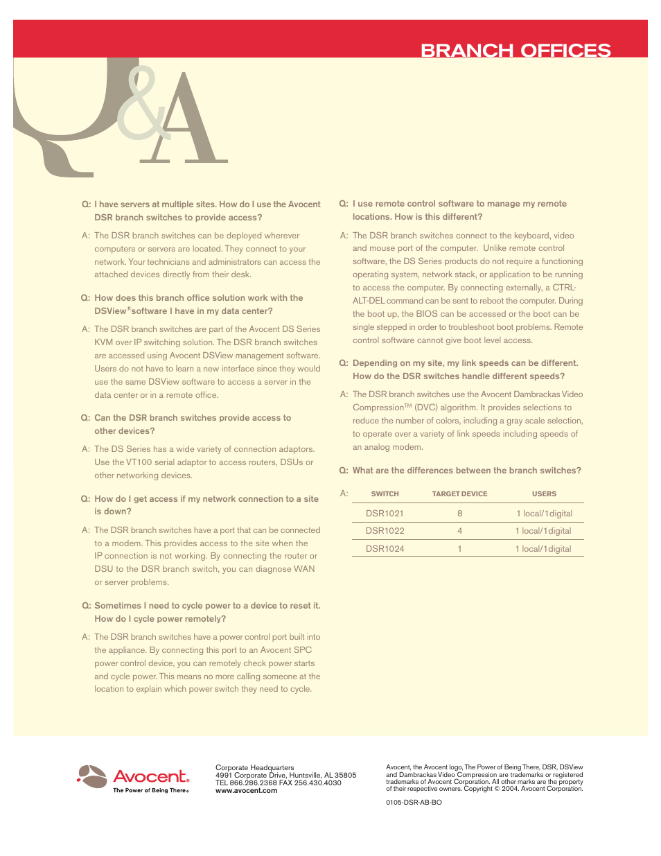 Branch offices | Avocent DSR1022 User Manual | Page 2 / 2