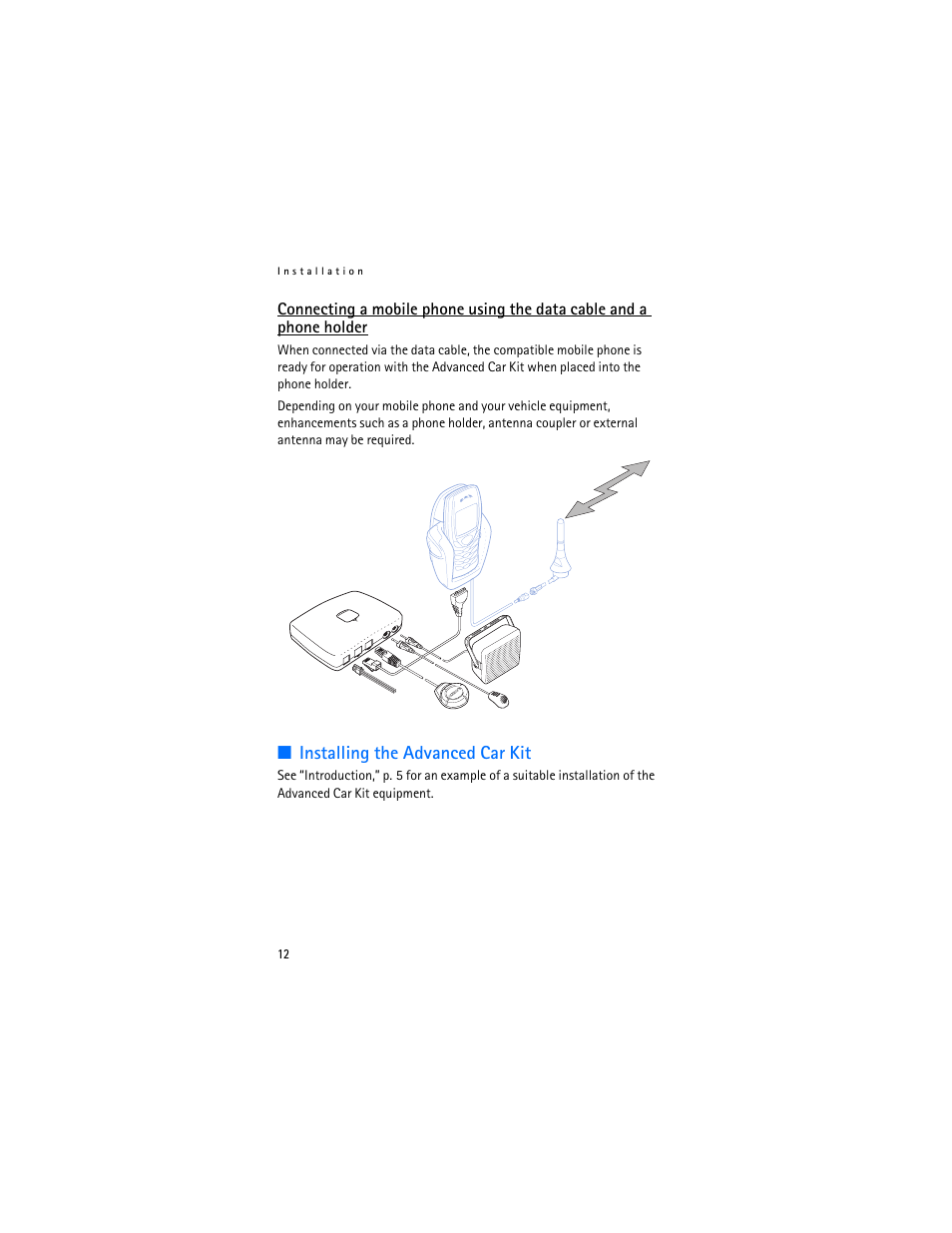 Installing the advanced car kit, Connecting a mobile phone | Nokia Advanced Car Kit CK-7W User Manual | Page 12 / 23