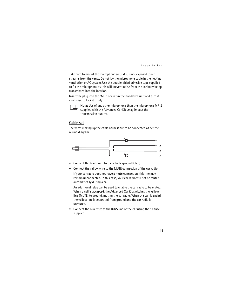 Cable set | Nokia Advanced Car Kit CK-7W User Manual | Page 15 / 23