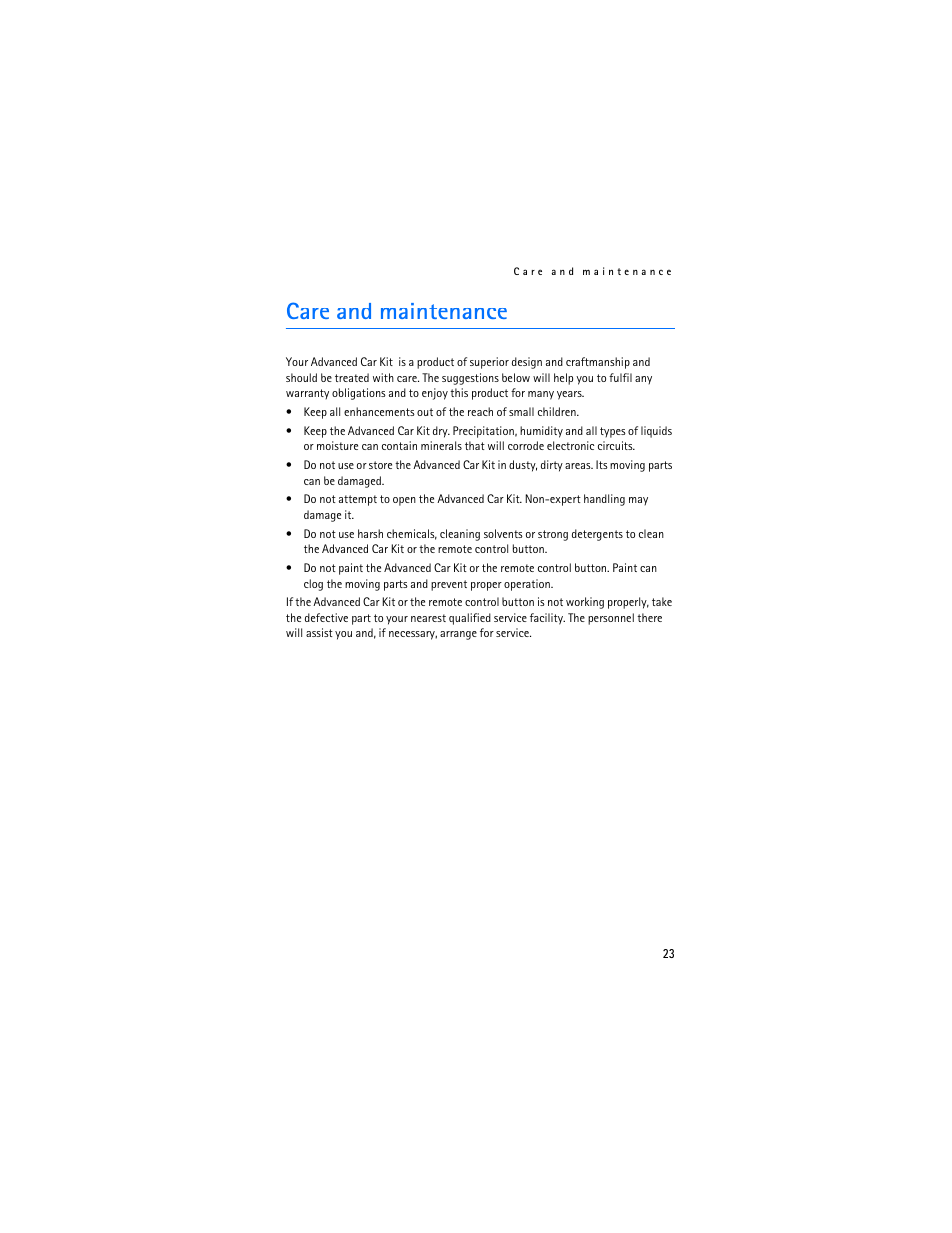 Care and maintenance | Nokia Advanced Car Kit CK-7W User Manual | Page 23 / 23