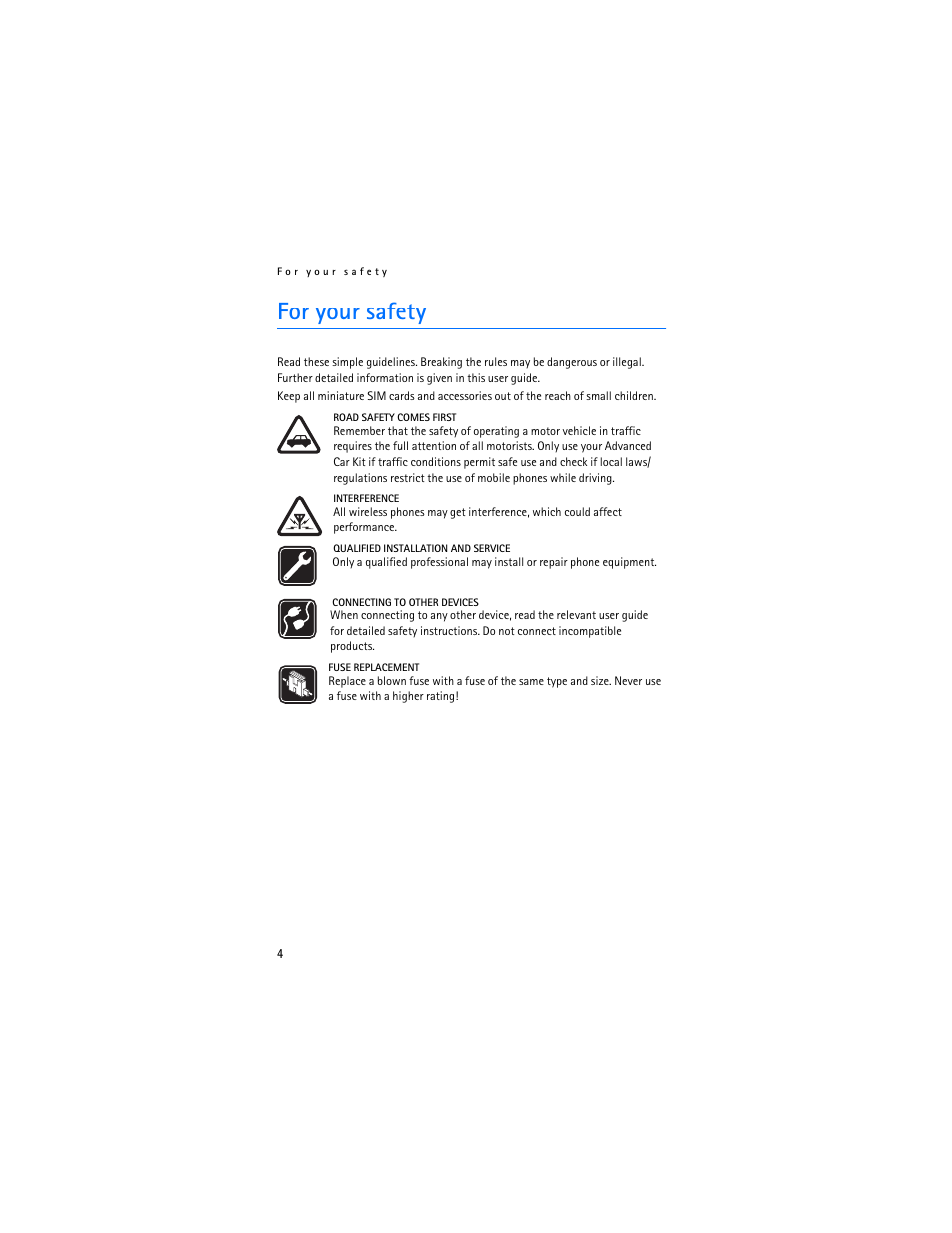 For your safety | Nokia Advanced Car Kit CK-7W User Manual | Page 4 / 23