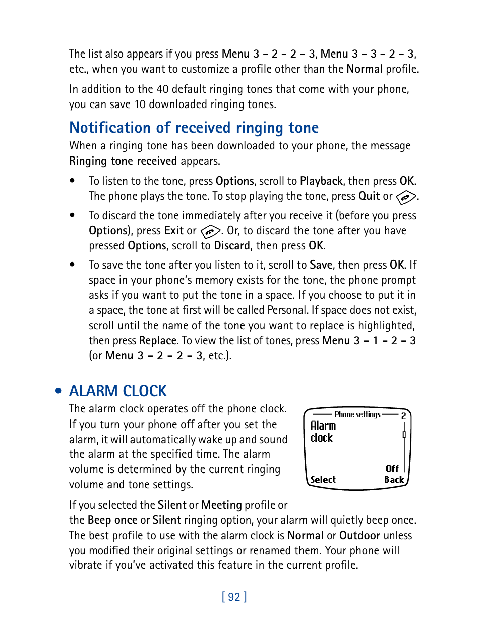 Alarm clock, Notification of received ringing tone | Nokia 8270 User Manual | Page 103 / 153