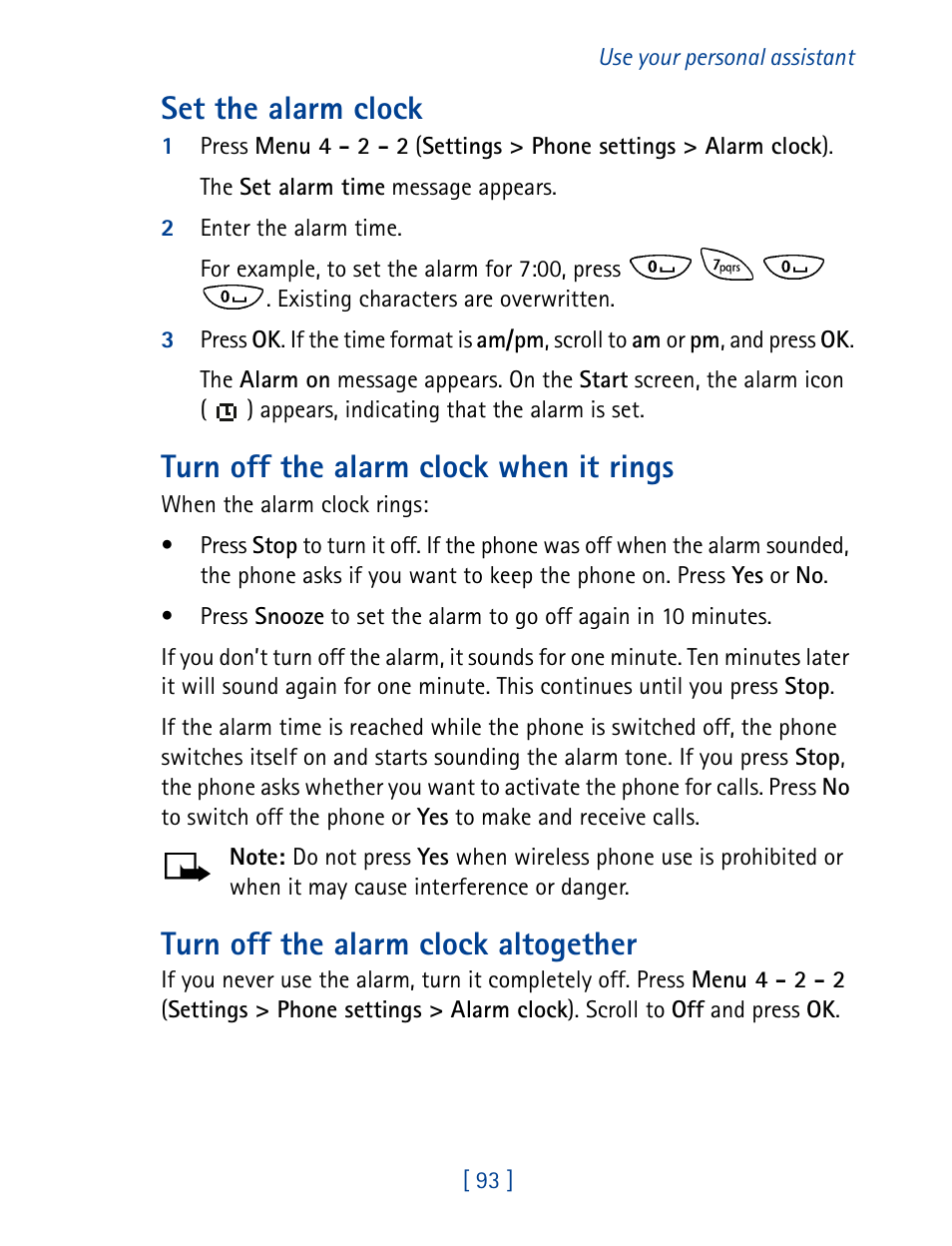 Set the alarm clock, Turn off the alarm clock when it rings, Turn off the alarm clock altogether | Nokia 8270 User Manual | Page 104 / 153