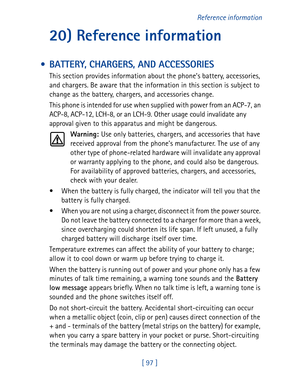 20) reference information, Battery, chargers, and accessories | Nokia 8270 User Manual | Page 108 / 153