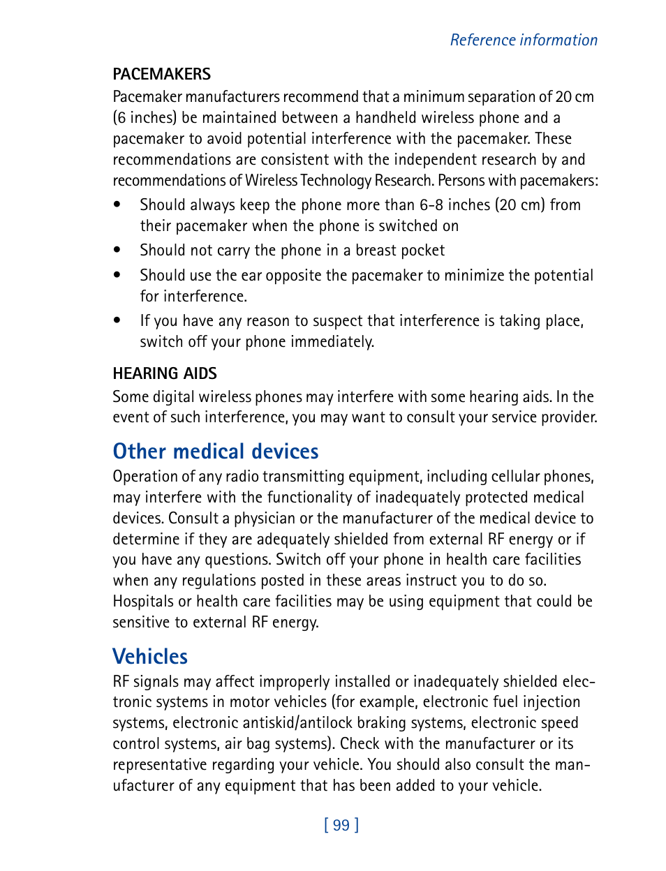 Other medical devices, Vehicles | Nokia 8270 User Manual | Page 110 / 153