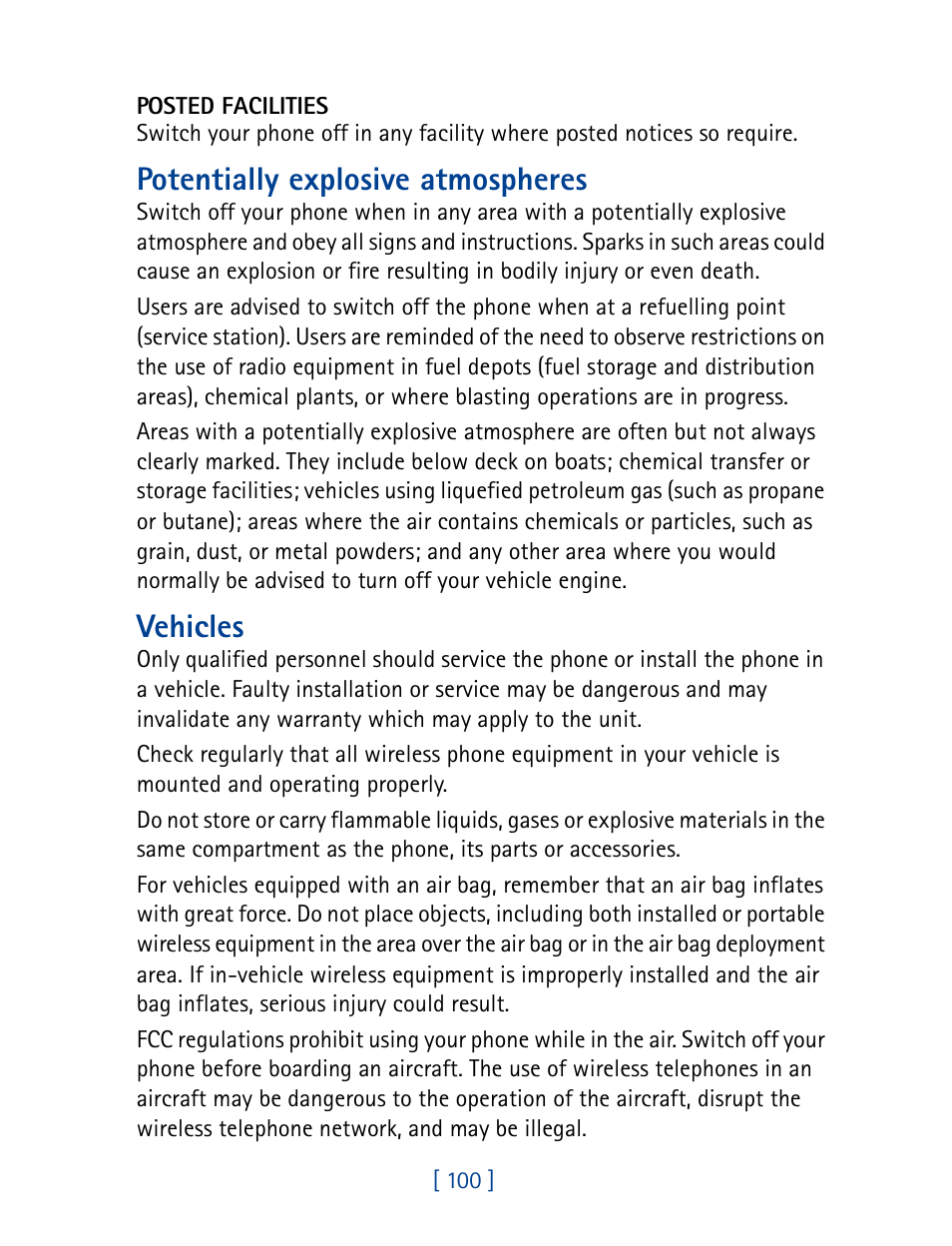 Potentially explosive atmospheres, Vehicles | Nokia 8270 User Manual | Page 111 / 153