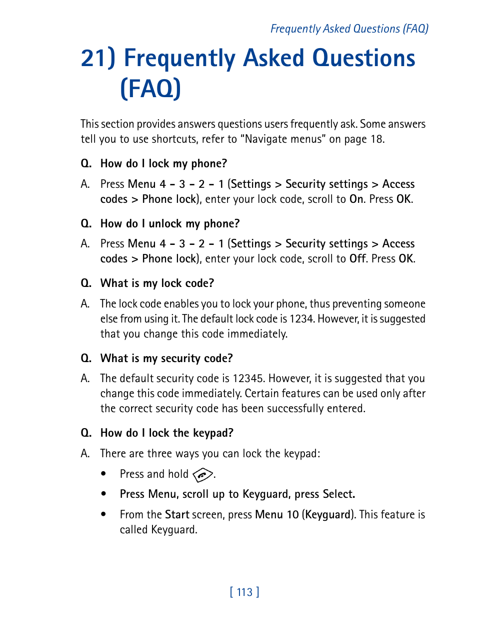 21) frequently asked questions (faq) | Nokia 8270 User Manual | Page 124 / 153