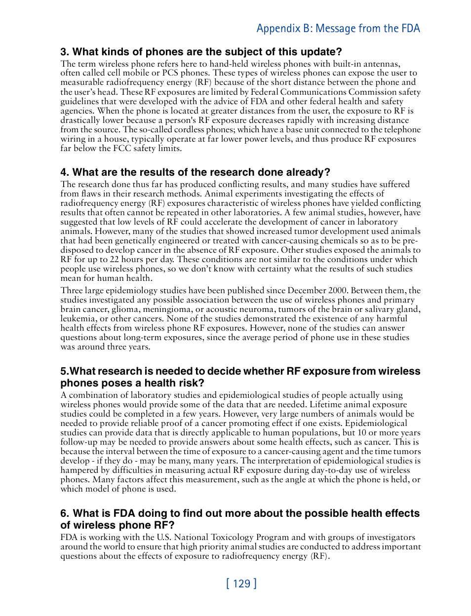 129 ] appendix b: message from the fda | Nokia 8270 User Manual | Page 140 / 153