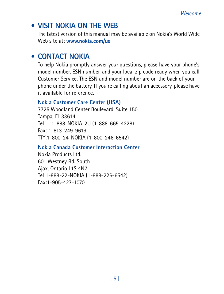 Visit nokia on the web, Contact nokia | Nokia 8270 User Manual | Page 16 / 153