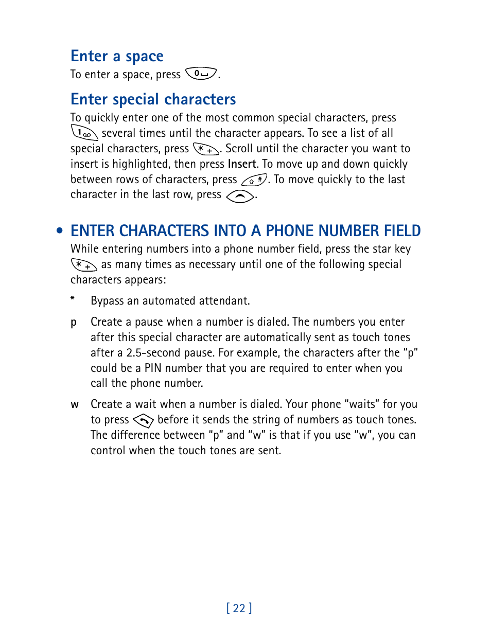 Enter characters into a phone number field, Enter a space, Enter special characters | Nokia 8270 User Manual | Page 33 / 153