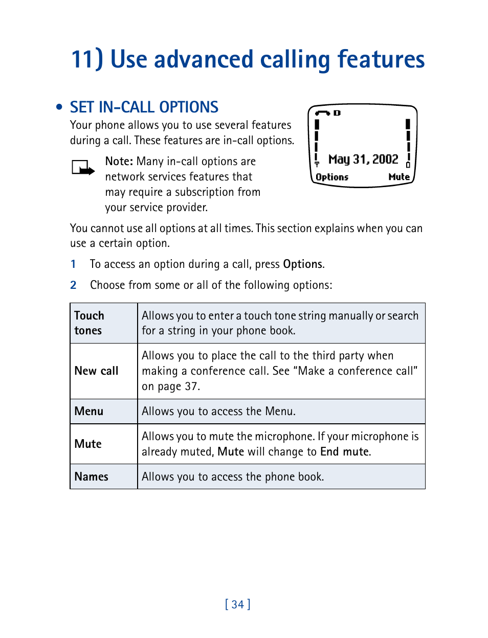 11) use advanced calling features, Set in-call options | Nokia 8270 User Manual | Page 45 / 153