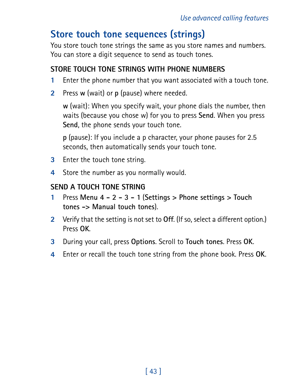 Store touch tone sequences (strings) | Nokia 8270 User Manual | Page 54 / 153