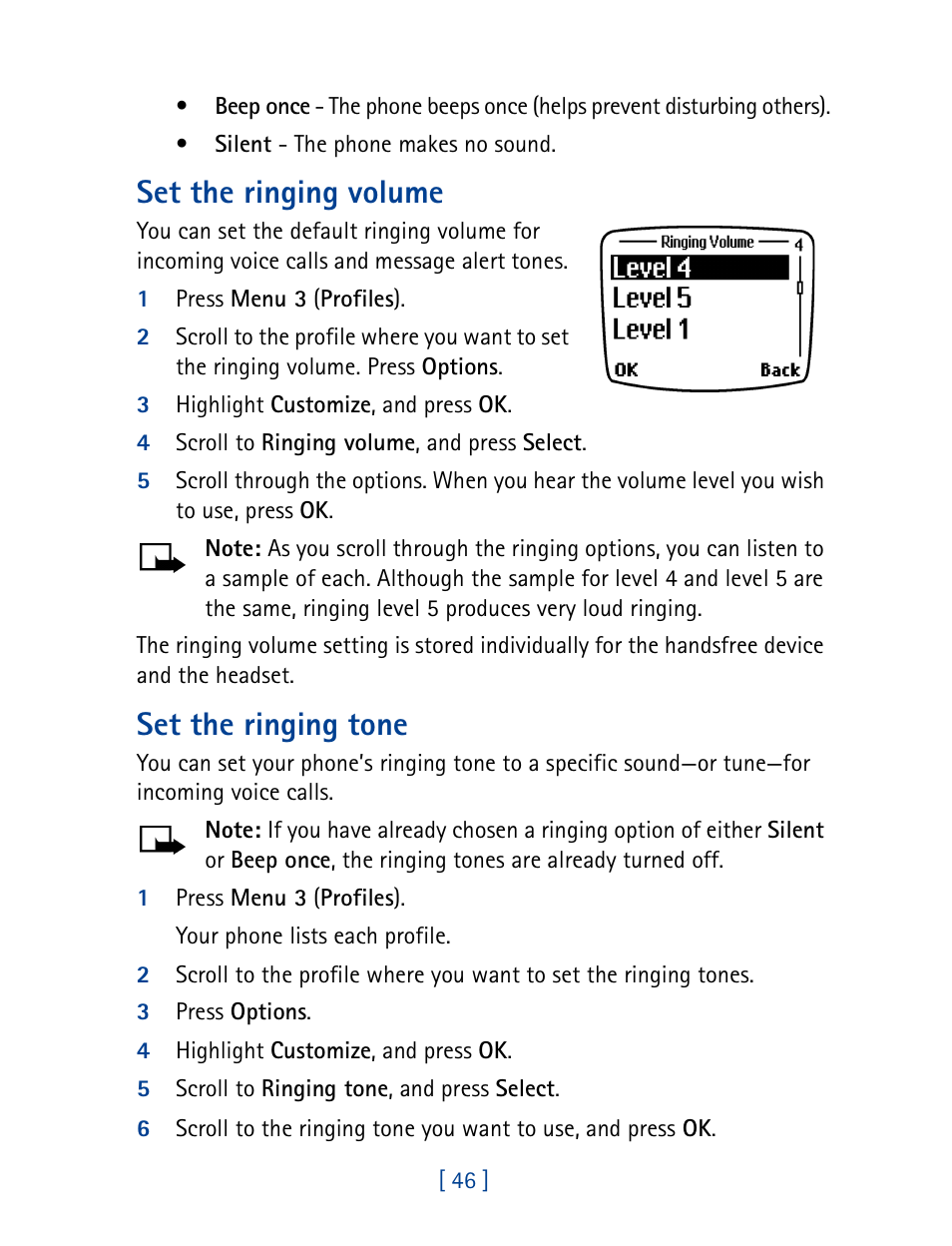 Set the ringing volume, Set the ringing tone | Nokia 8270 User Manual | Page 57 / 153
