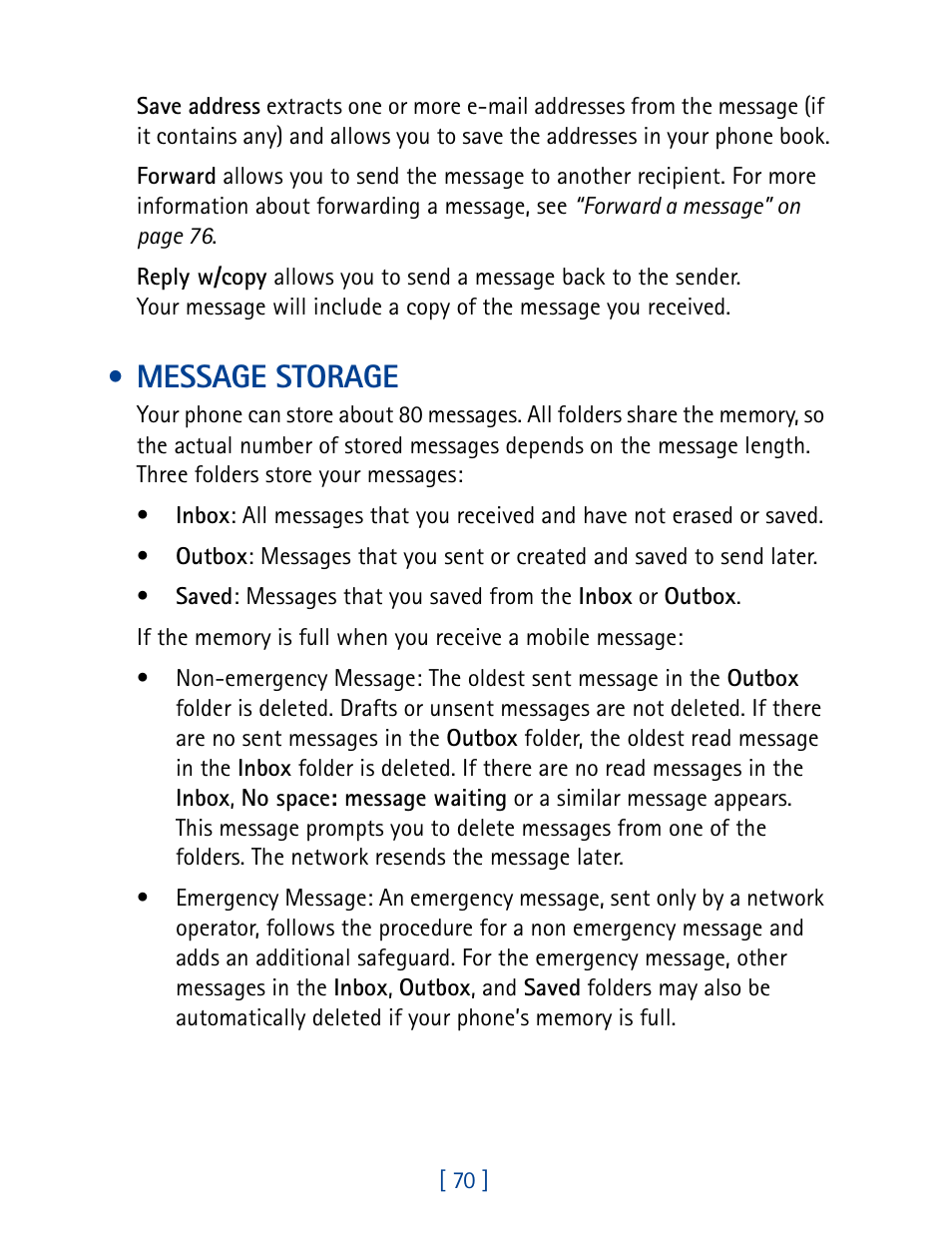 Message storage | Nokia 8270 User Manual | Page 81 / 153