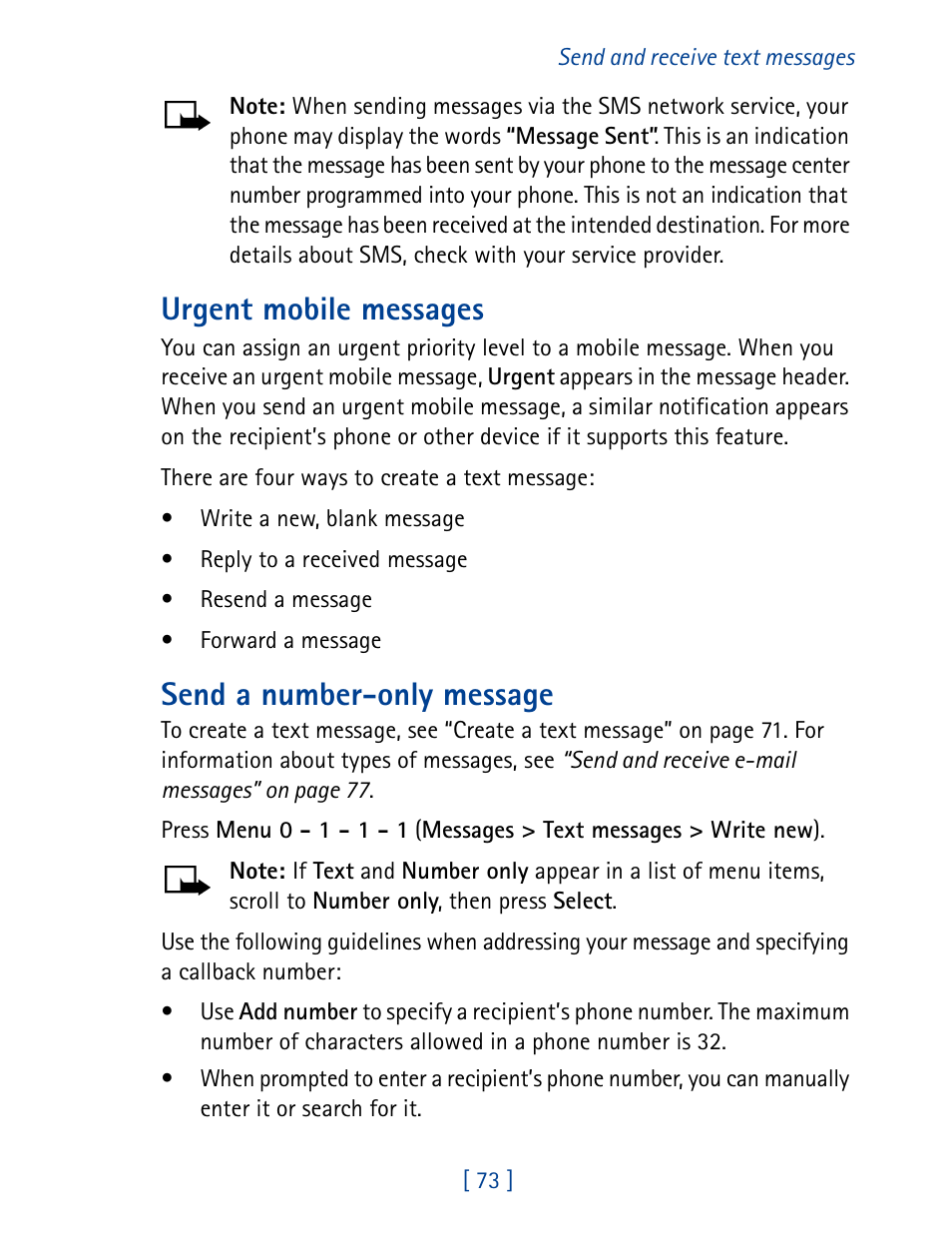 Urgent mobile messages, Send a number-only message | Nokia 8270 User Manual | Page 84 / 153
