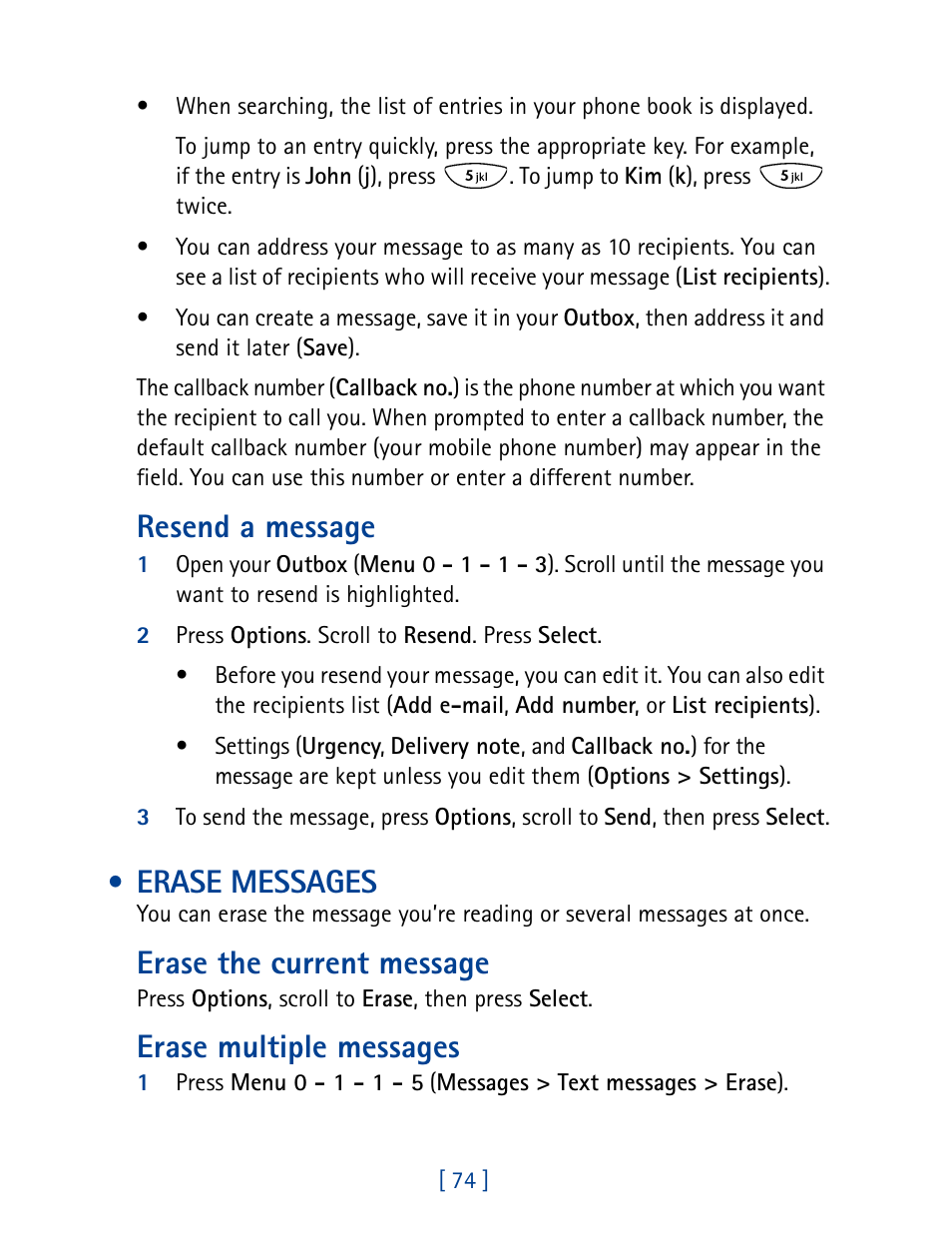 Erase messages, Resend a message, Erase the current message | Erase multiple messages | Nokia 8270 User Manual | Page 85 / 153