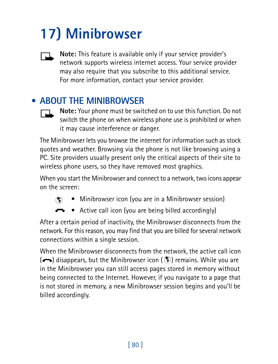 17) minibrowser, About the minibrowser | Nokia 8270 User Manual | Page 91 / 153