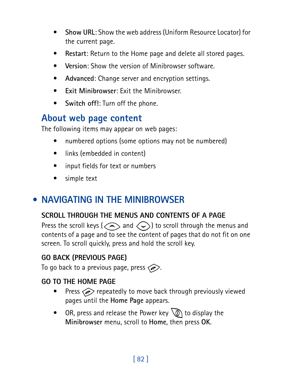 Navigating in the minibrowser, About web page content | Nokia 8270 User Manual | Page 93 / 153