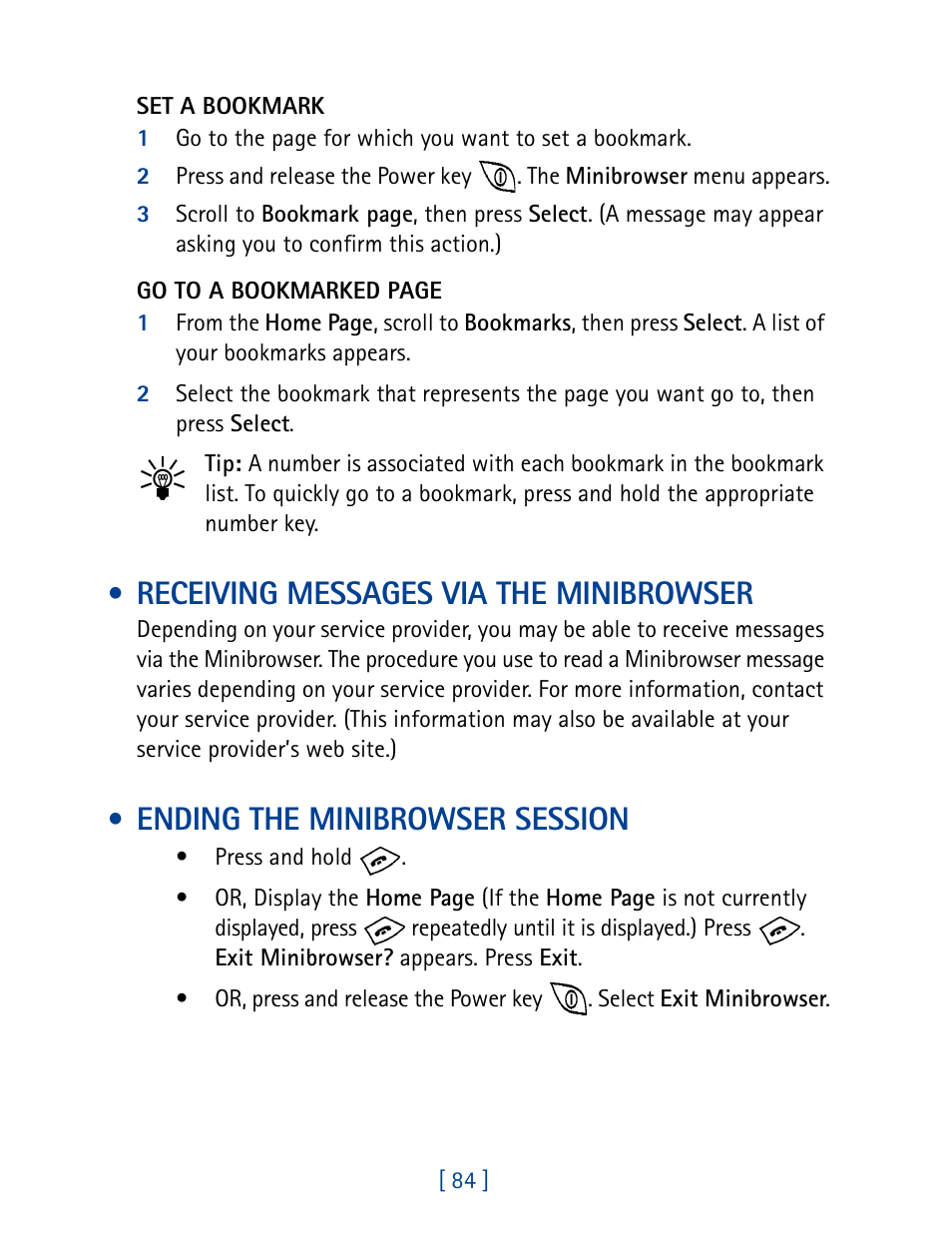 Receiving messages via the minibrowser, Ending the minibrowser session | Nokia 8270 User Manual | Page 95 / 153