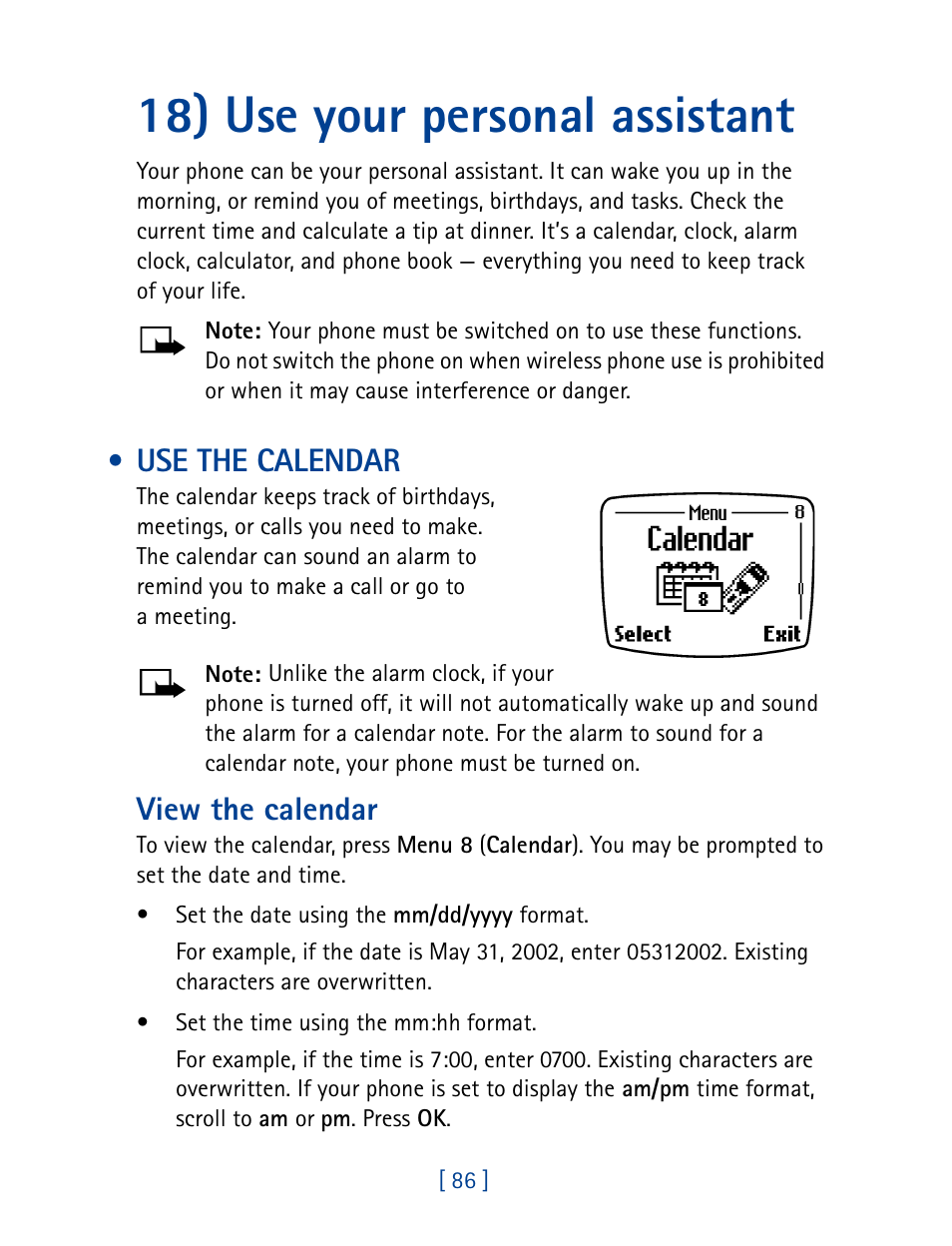 18) use your personal assistant, Use the calendar, View the calendar | Nokia 8270 User Manual | Page 97 / 153