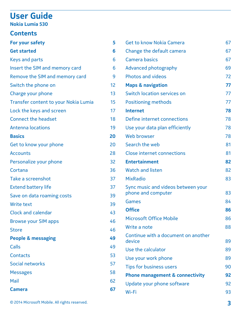 Nokia Lumia 530 User Manual | Page 3 / 105