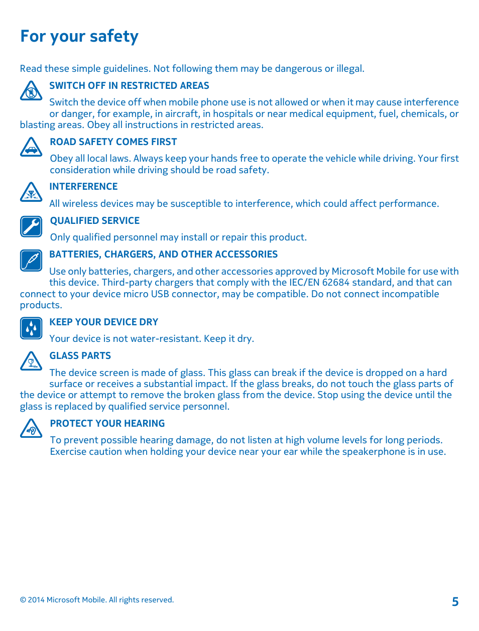 For your safety | Nokia Lumia 530 User Manual | Page 5 / 105