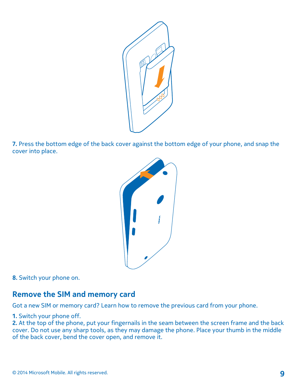 Remove the sim and memory card | Nokia Lumia 530 User Manual | Page 9 / 105