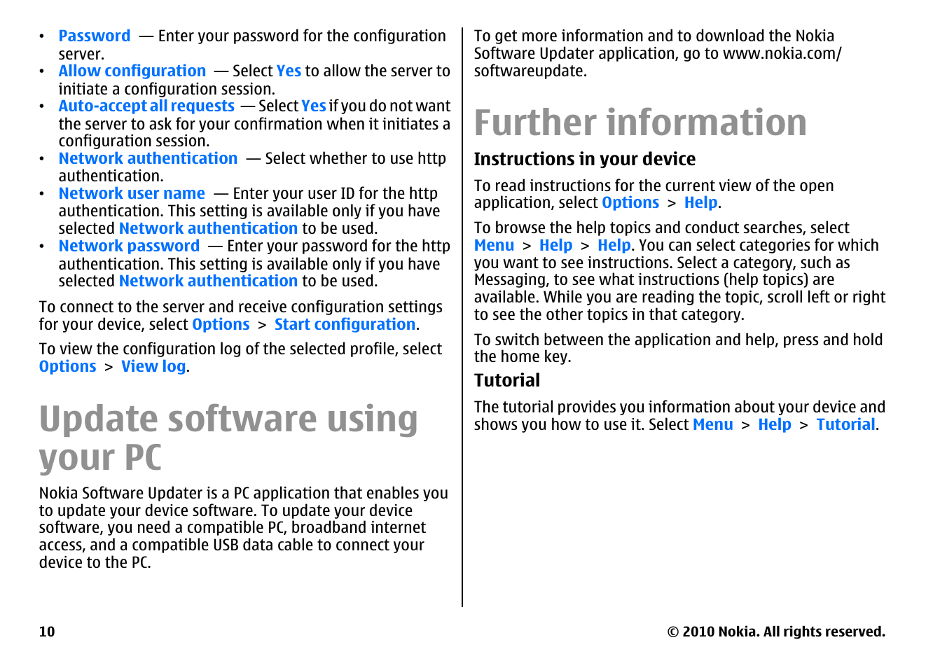 Update software using your pc, Further information | Nokia E66 User Manual | Page 10 / 150