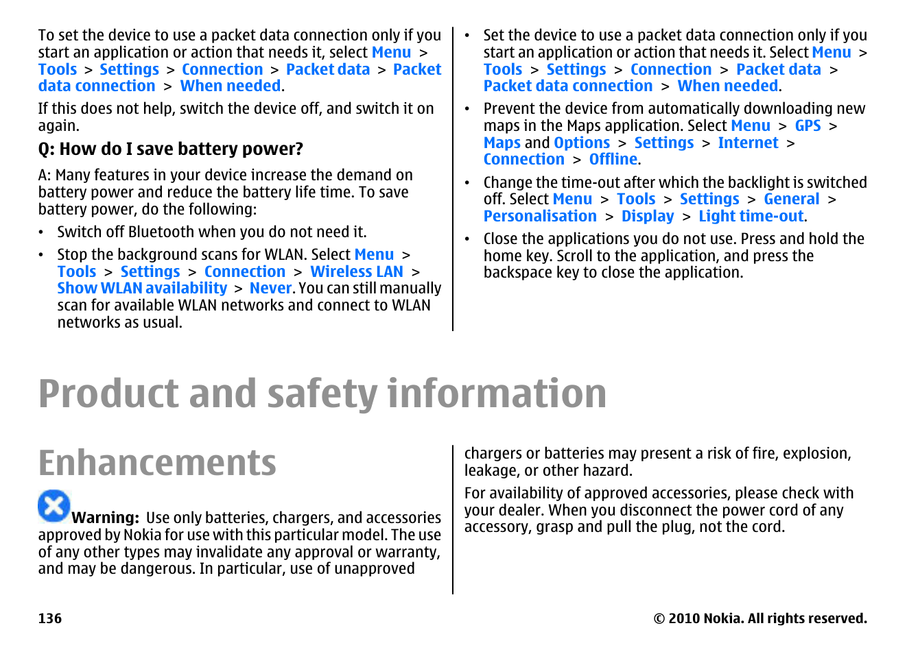 Product and safety information, Enhancements | Nokia E66 User Manual | Page 136 / 150