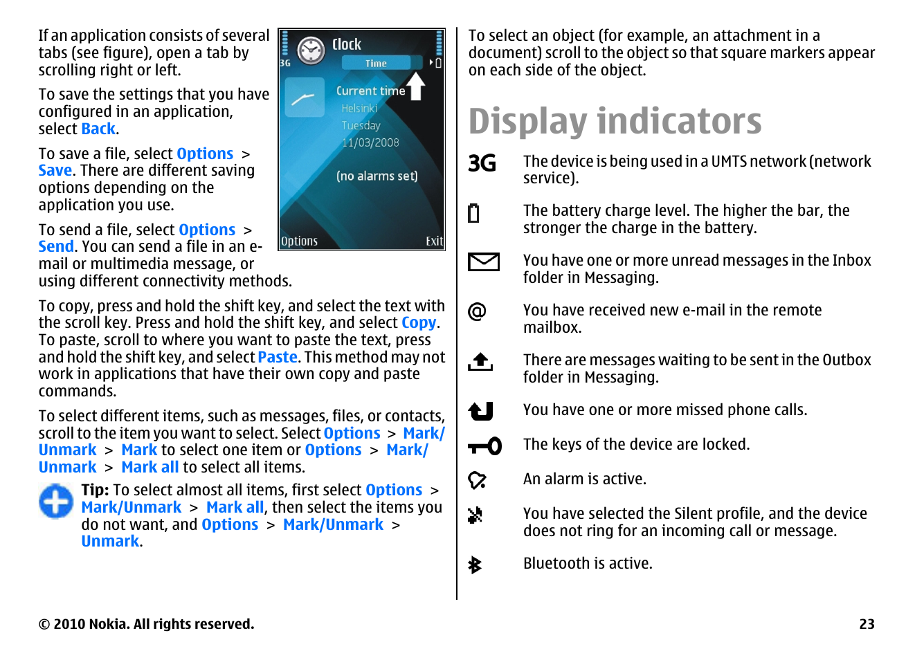 Display indicators | Nokia E66 User Manual | Page 23 / 150