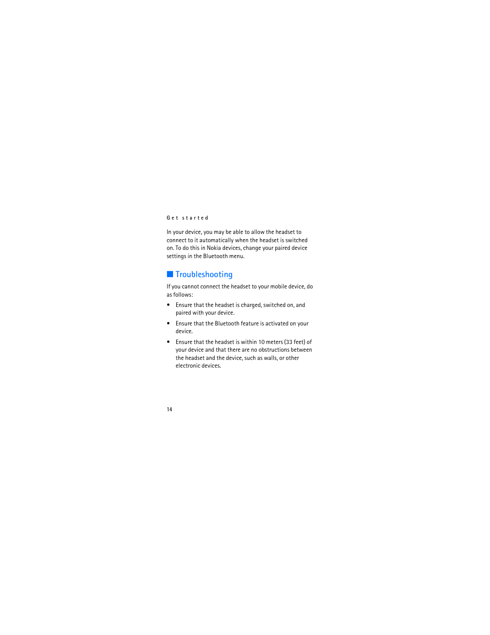 Troubleshooting | Nokia Bluetooth Headset BH-602 User Manual | Page 14 / 25