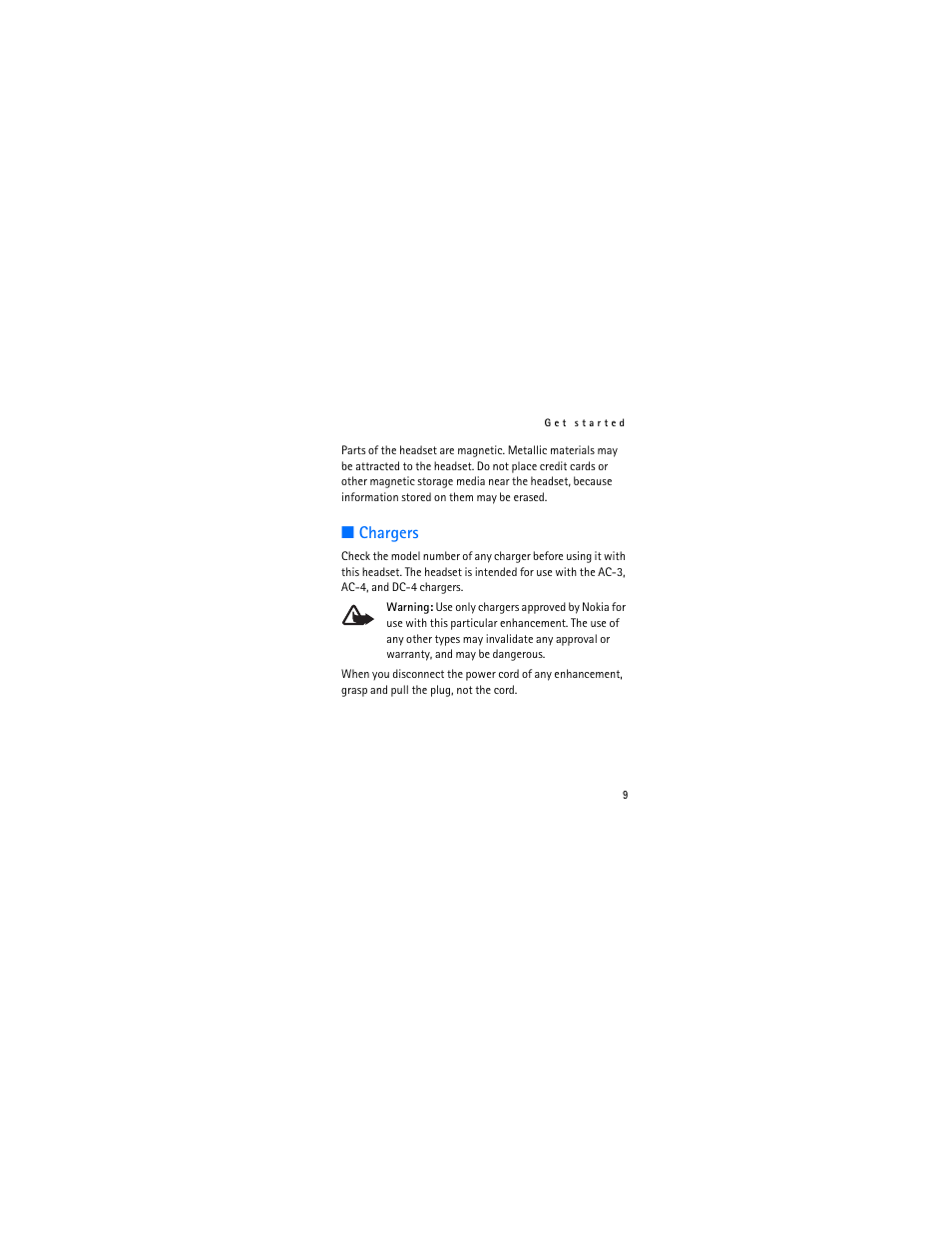 Chargers | Nokia Bluetooth Headset BH-602 User Manual | Page 9 / 25