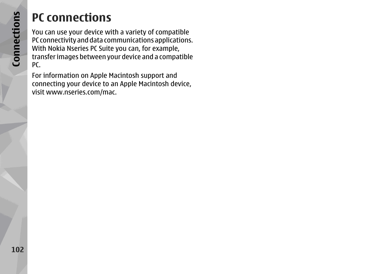 Pc connections, Con nectio ns | Nokia N78 User Manual | Page 102 / 368
