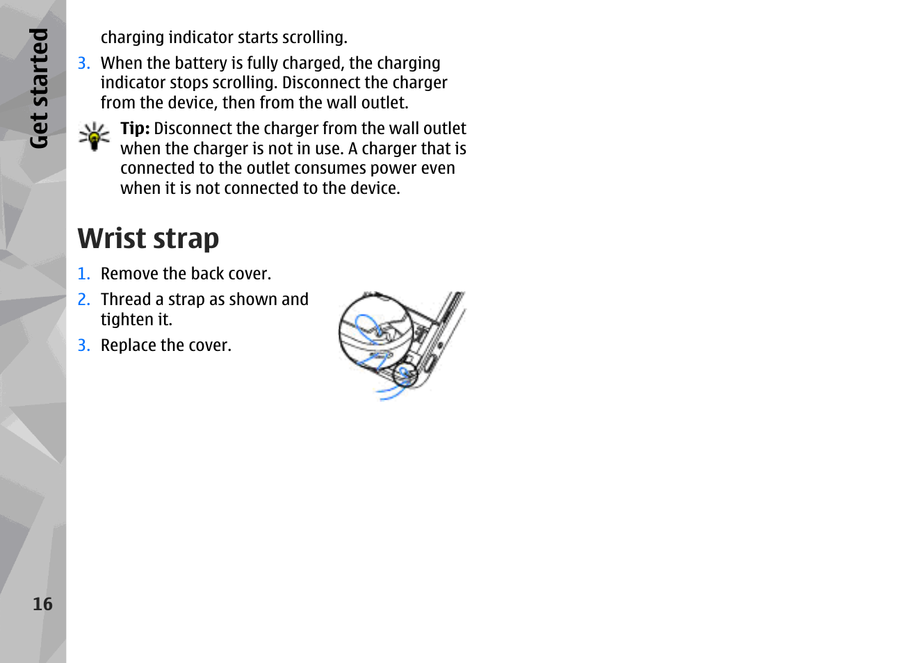Wrist strap, Get started | Nokia N78 User Manual | Page 16 / 368