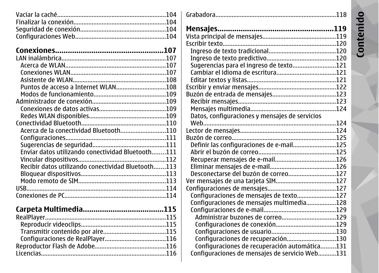 Co nte nido | Nokia N78 User Manual | Page 179 / 368