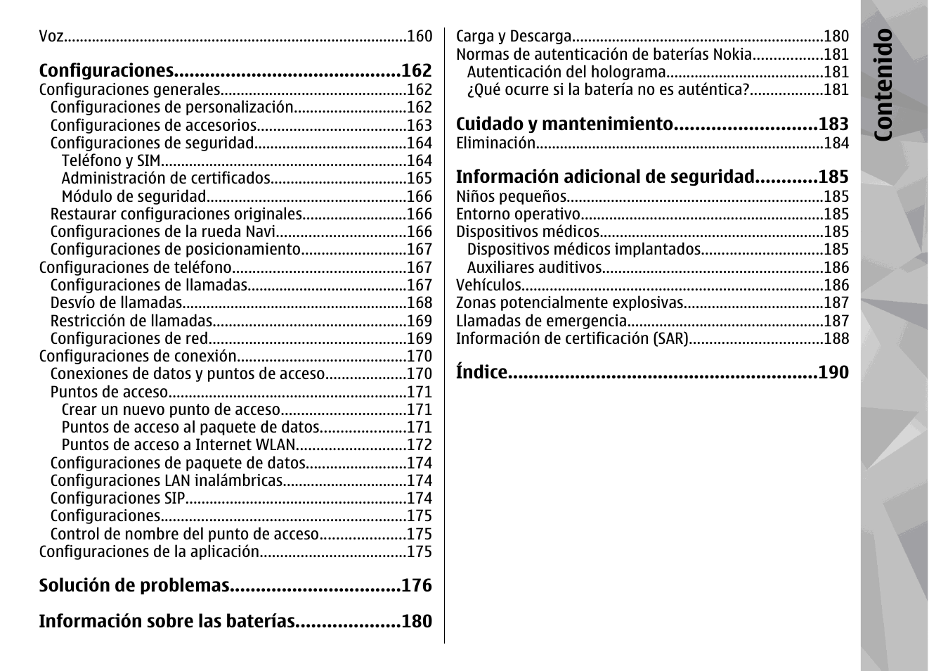 Co nte nido | Nokia N78 User Manual | Page 181 / 368