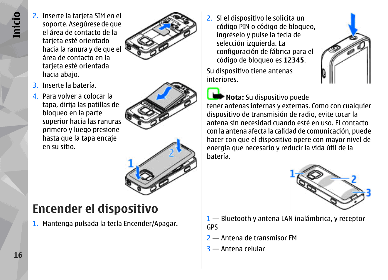 Encender el dispositivo, Inicio | Nokia N78 User Manual | Page 188 / 368