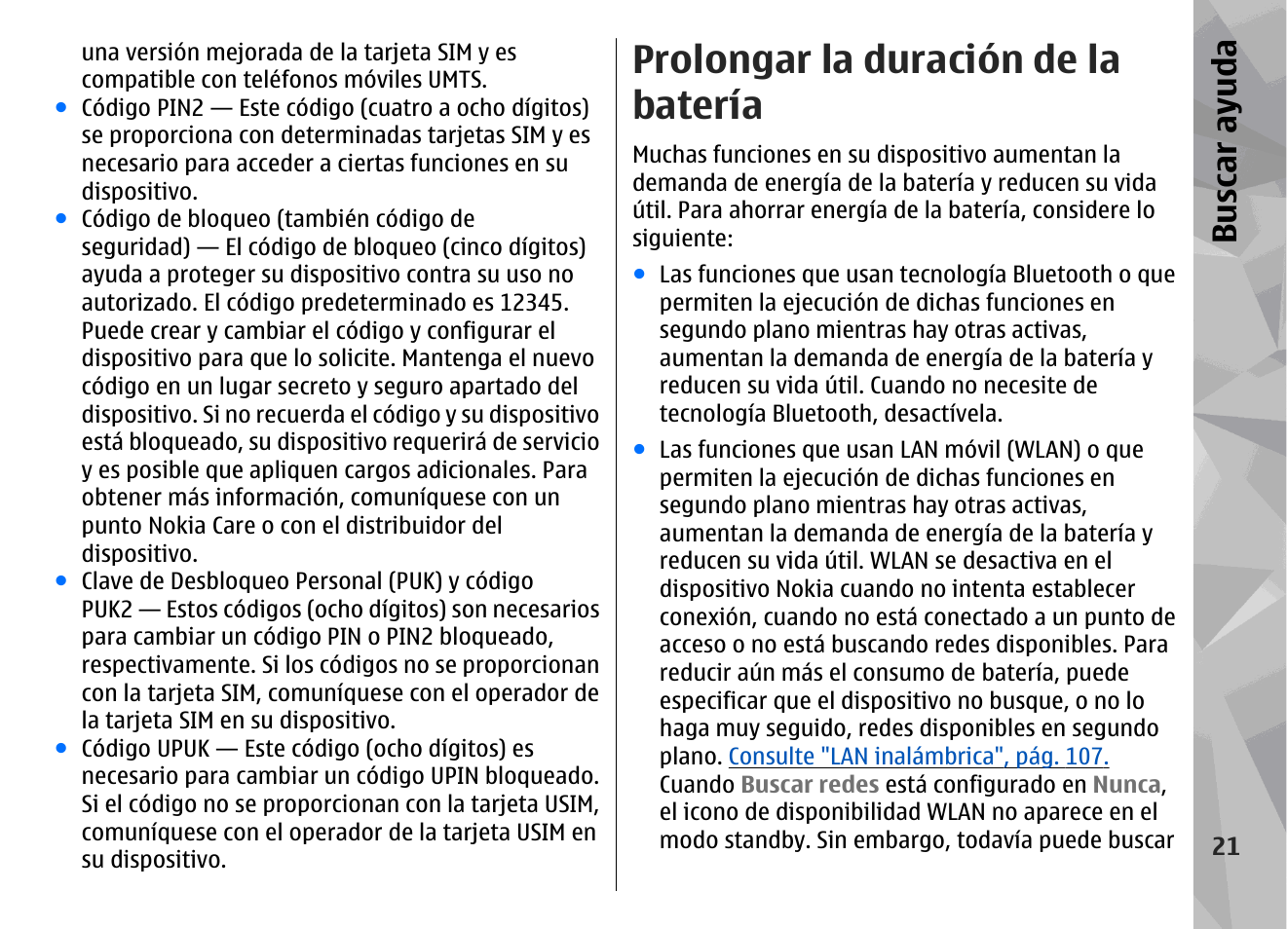 Prolongar la duración de la batería, Bu sc ar ay ud a | Nokia N78 User Manual | Page 193 / 368