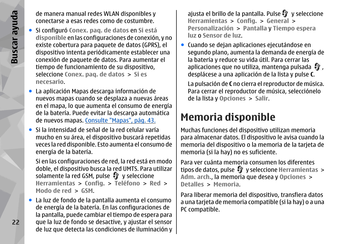 Memoria disponible, Bu sc ar ay ud a | Nokia N78 User Manual | Page 194 / 368