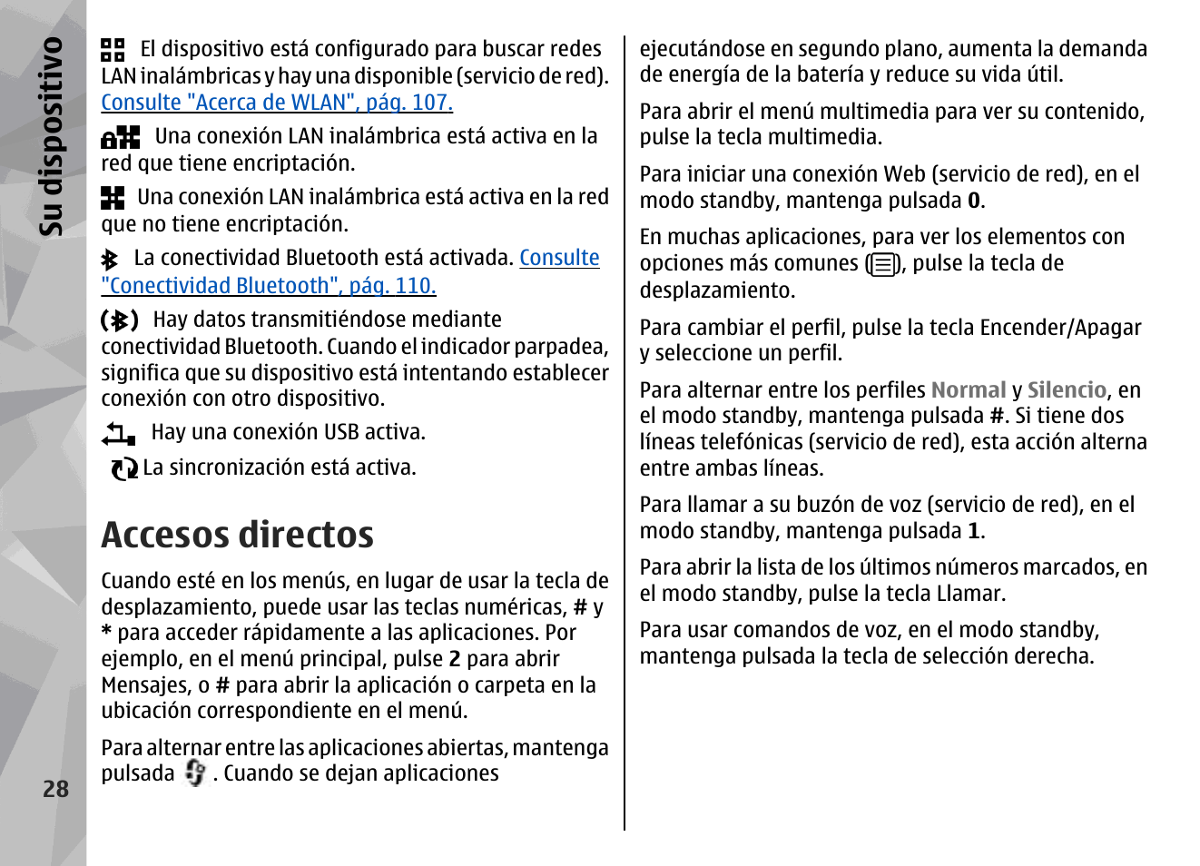 Accesos directos, Su dis pos itivo | Nokia N78 User Manual | Page 200 / 368