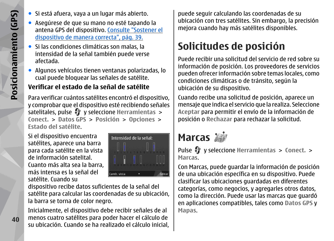 Solicitudes de posición, Marcas, Posicionamiento (gps) | Nokia N78 User Manual | Page 212 / 368